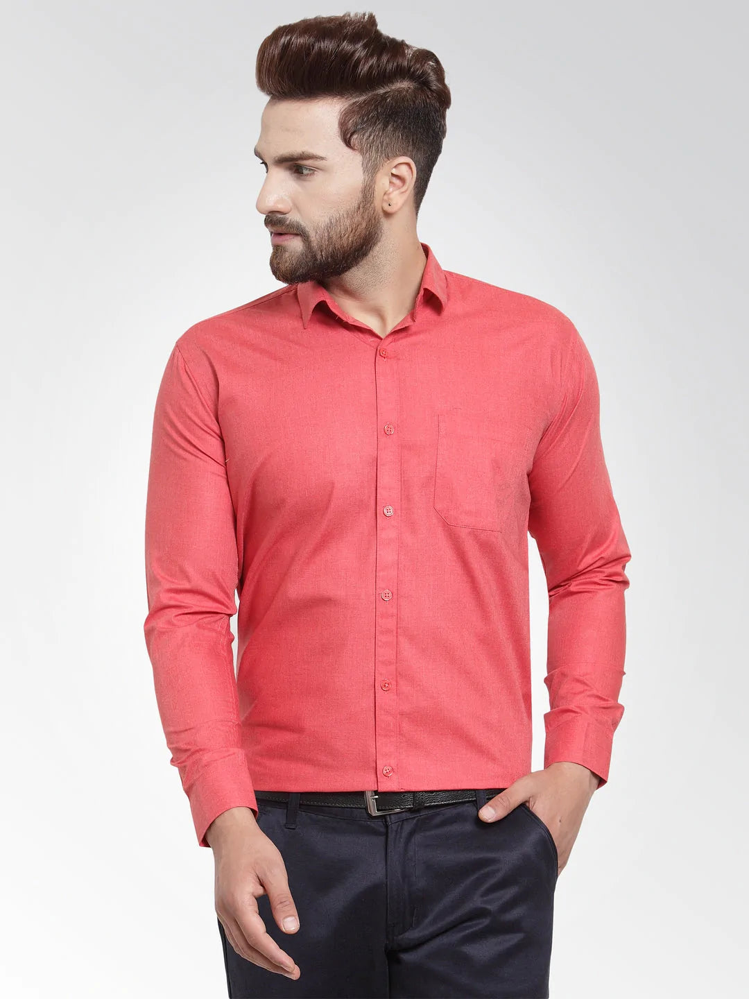 Jainish Men's Cotton Solid Desire Orange Formal Shirt's ( SF 361Desire )
