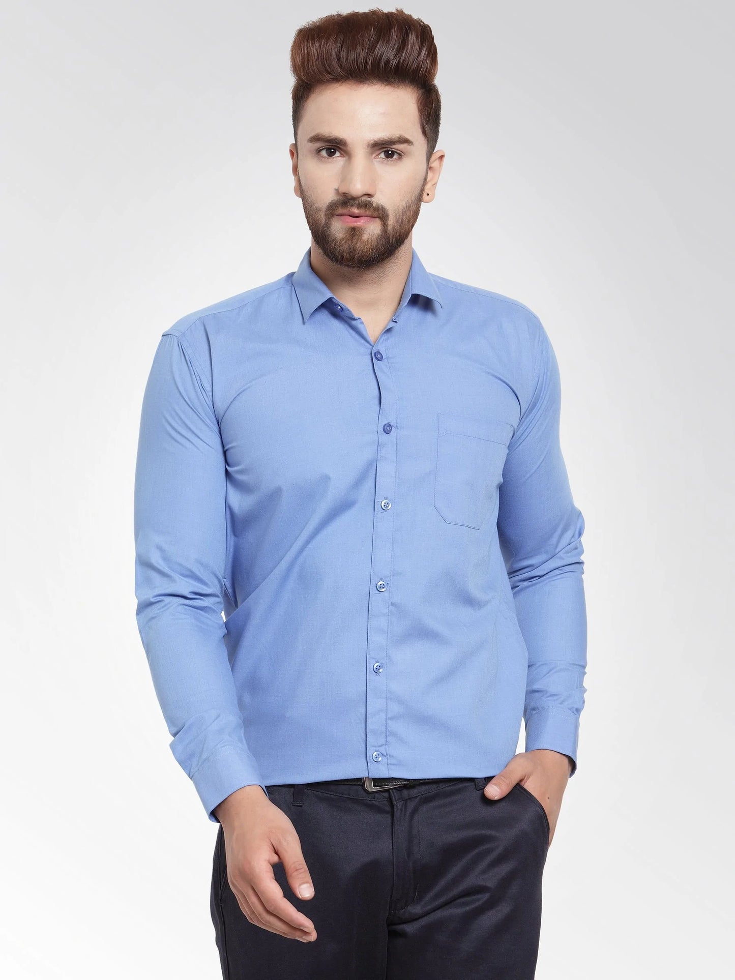 Jainish Men's Cotton Solid Light Blue Formal Shirt's ( SF 361Light-Blue )