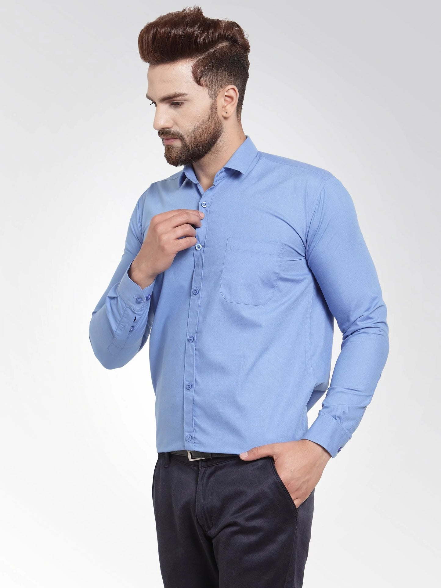 Jainish Men's Cotton Solid Light Blue Formal Shirt's ( SF 361Light-Blue )