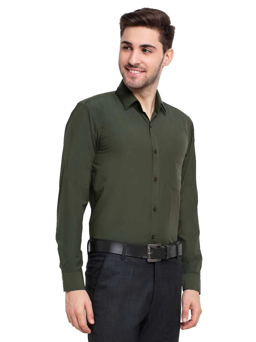 Jainish Men's Cotton Solid Mehndi Green Formal Shirt's ( SF 361Mehndi )