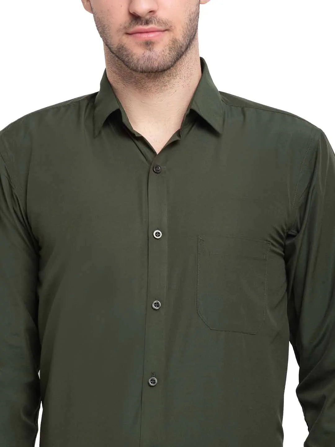 Jainish Men's Cotton Solid Mehndi Green Formal Shirt's ( SF 361Mehndi )