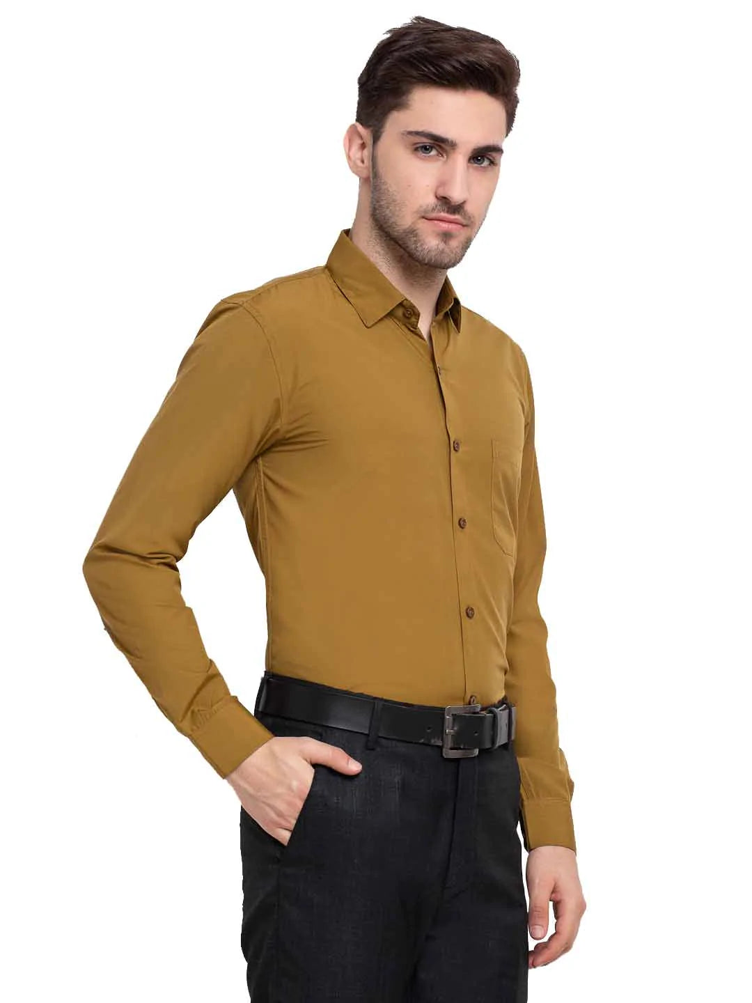 Jainish Men's Cotton Solid Mustard Formal Shirt's ( SF 361Mustard )