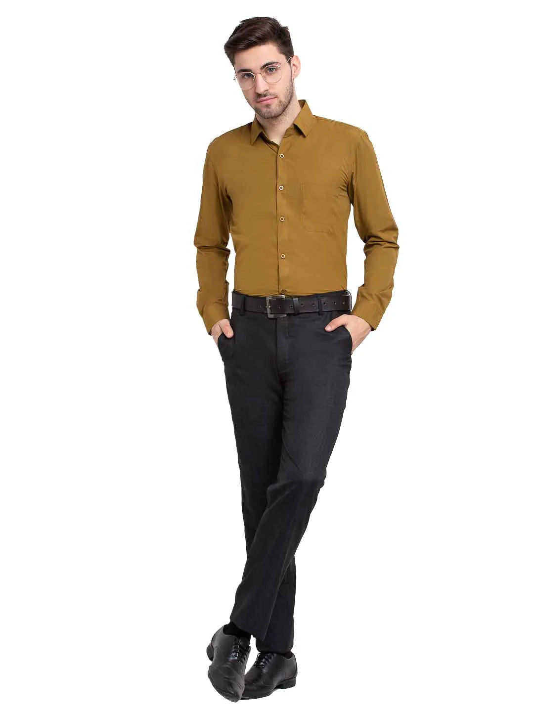 Jainish Men's Cotton Solid Mustard Formal Shirt's ( SF 361Mustard )