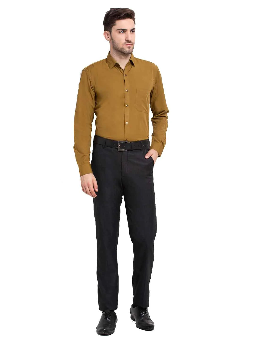 Jainish Men's Cotton Solid Mustard Formal Shirt's ( SF 361Mustard )