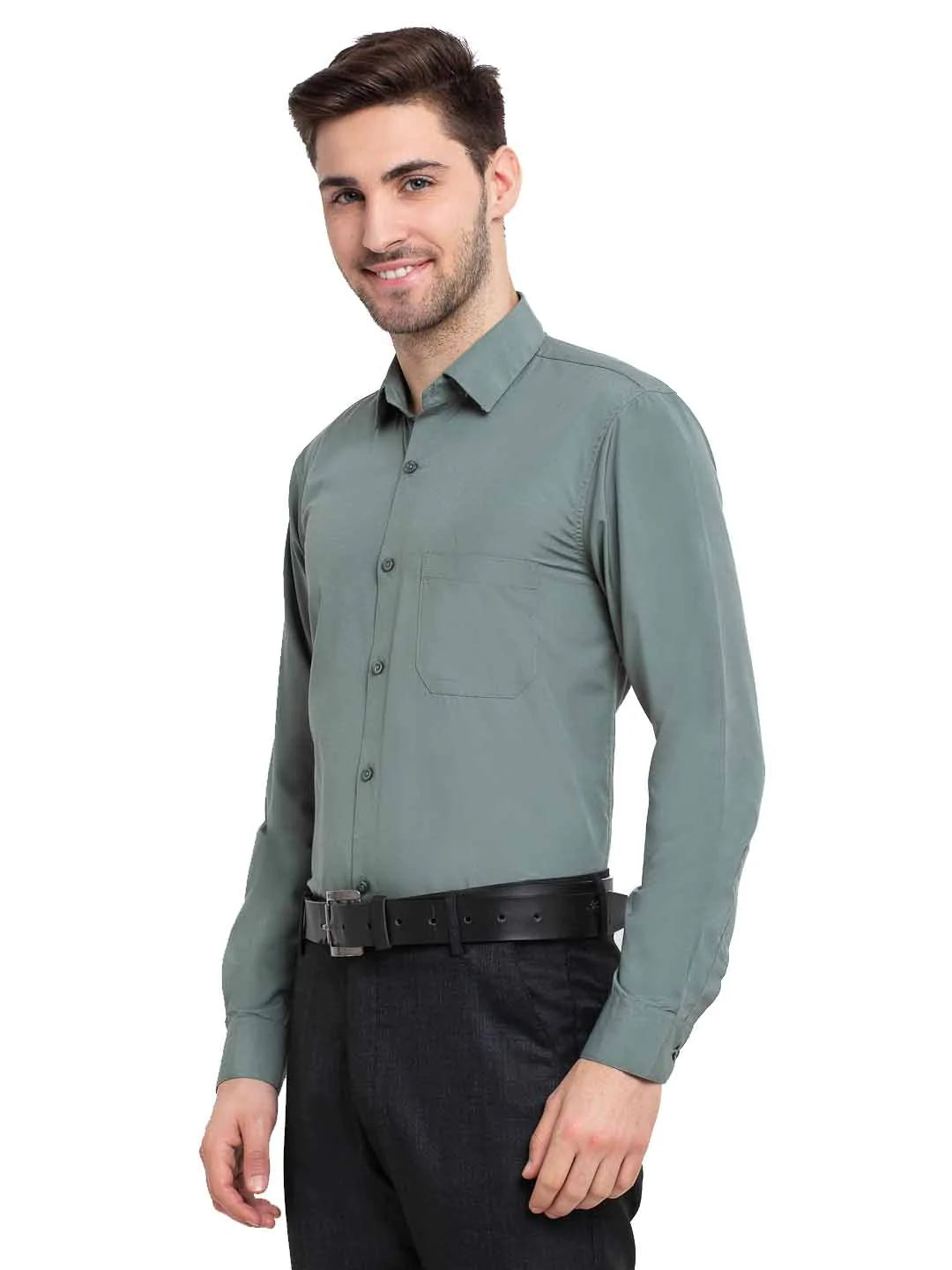 Jainish Men's Cotton Solid Pista Green Formal Shirt's ( SF 361Pista )