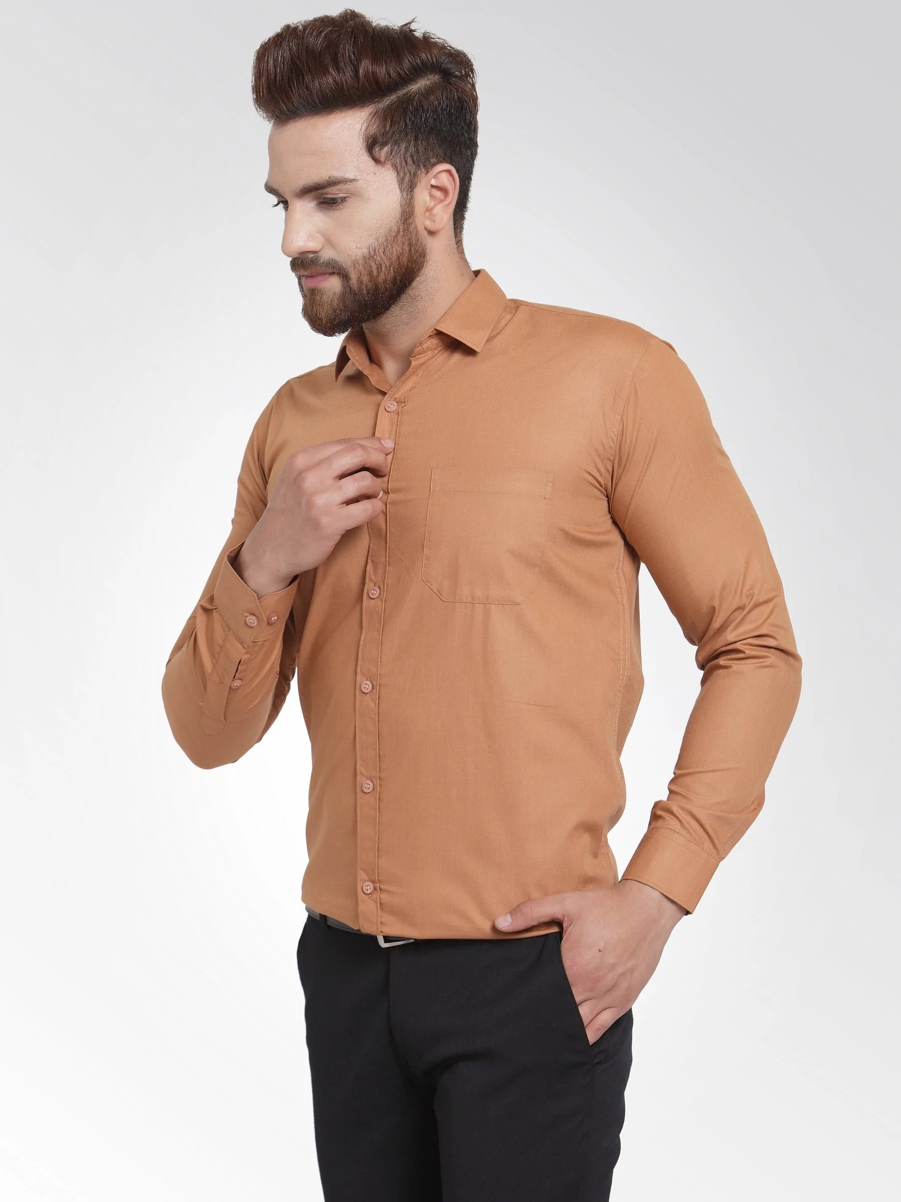 Jainish Men's Cotton Solid Rust Orange Formal Shirt's ( SF 361Rust )