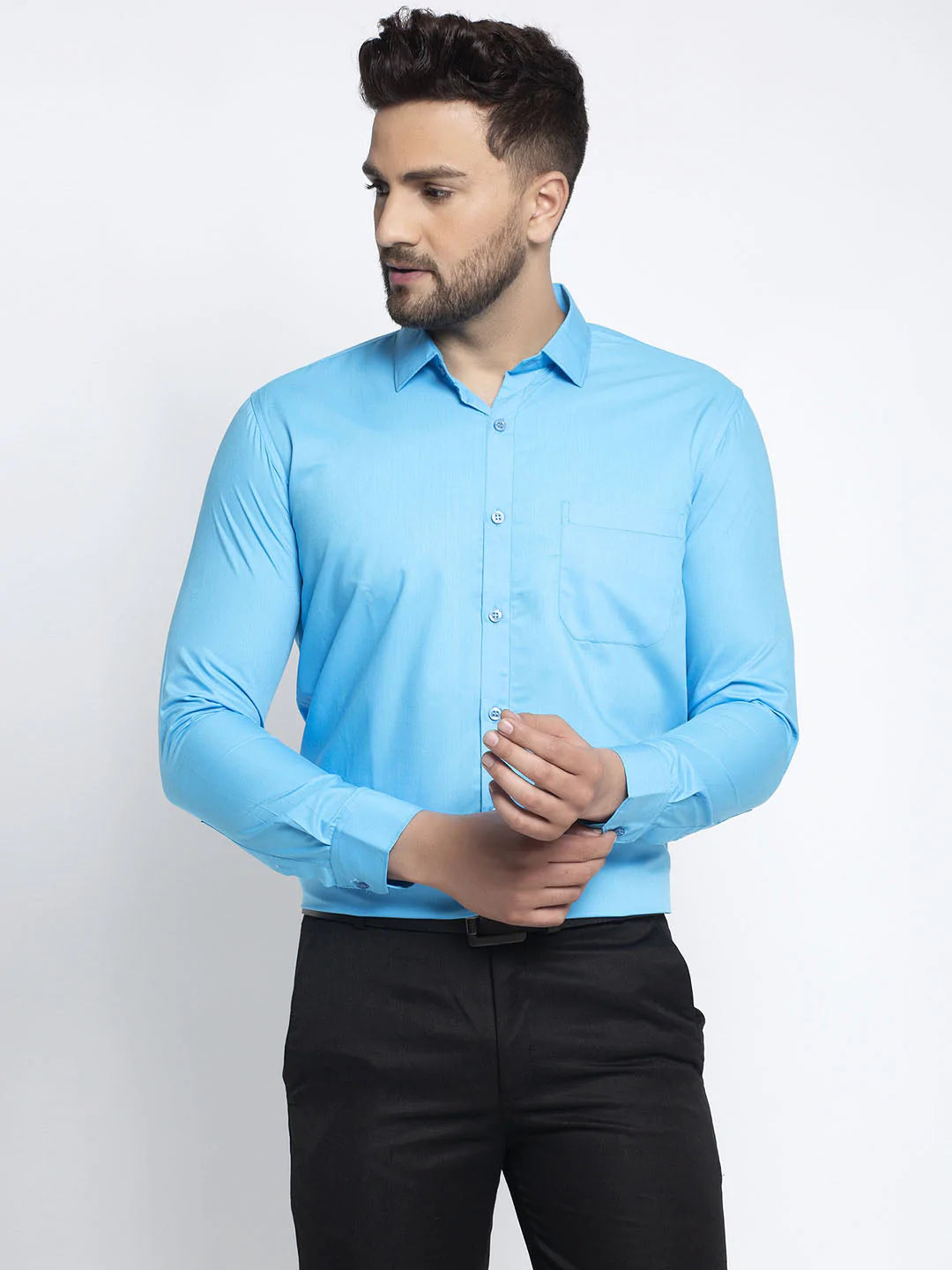 Jainish Men's Cotton Solid Sky Blue Formal Shirt's ( SF 361Sky )