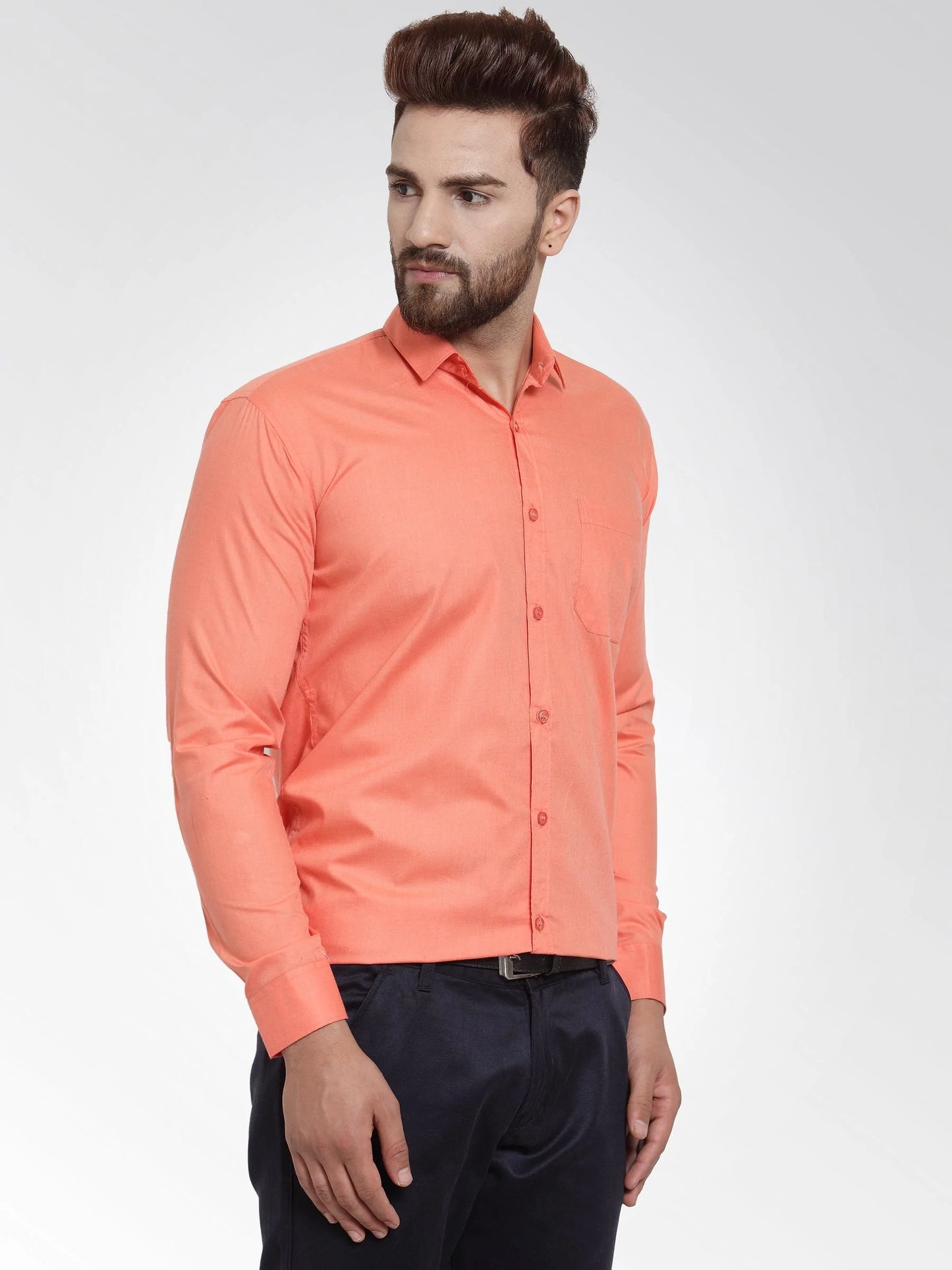 Jainish Men's Cotton Solid Starfish Orange Formal Shirt's ( SF 361Starfish-Orange )