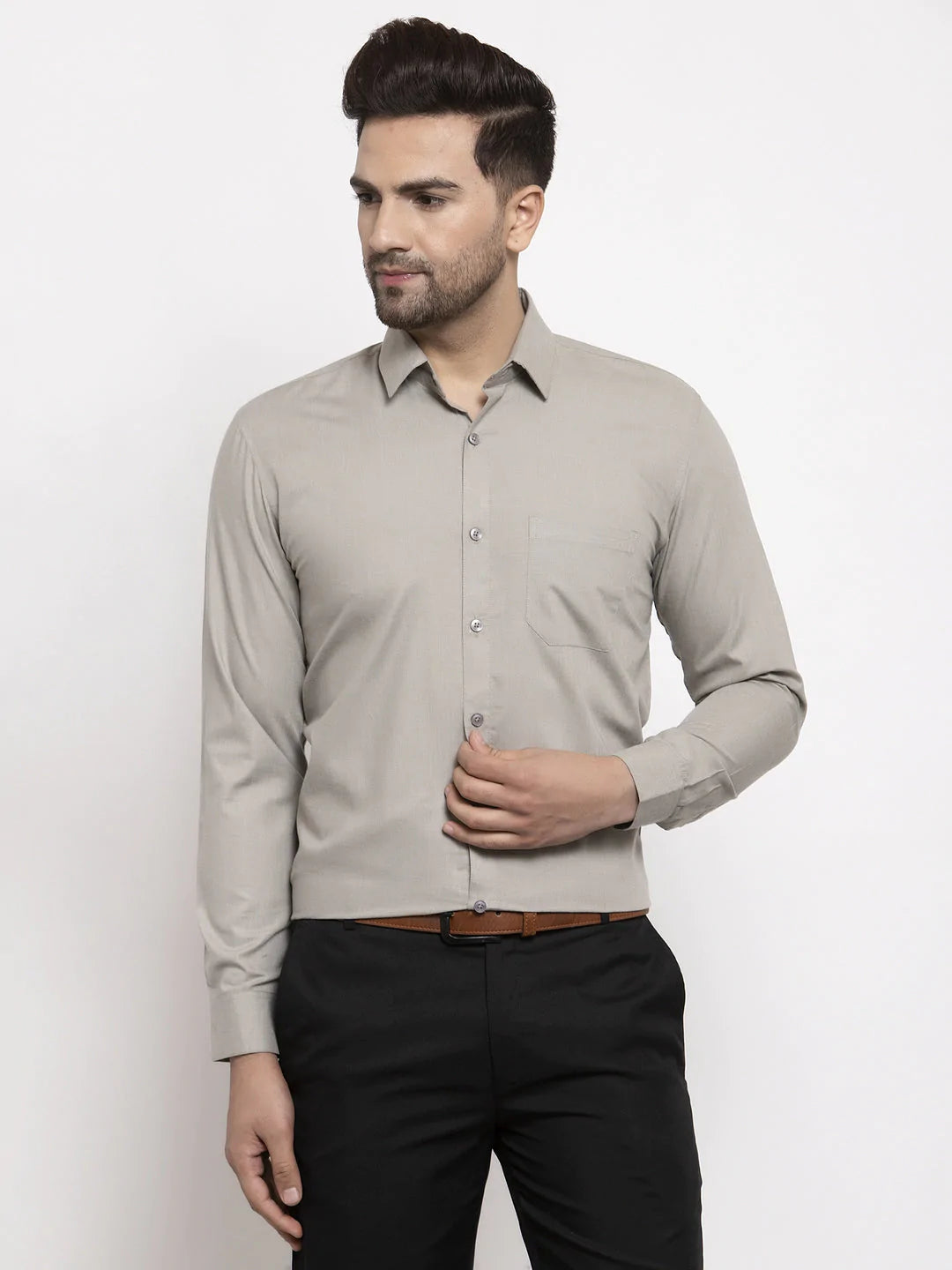 Jainish Men's Cotton Solid Steel Grey Formal Shirt's ( SF 361Steel-Grey )