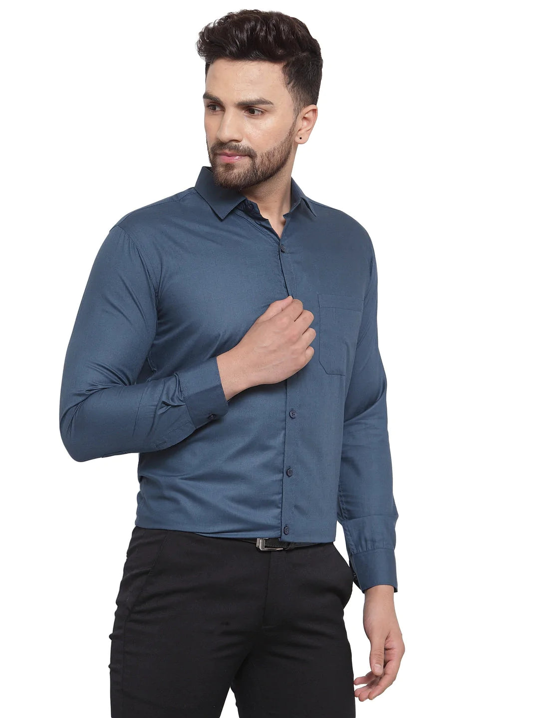 Jainish Men's Cotton Solid Teal Blue Formal Shirt's ( SF 361Teal )