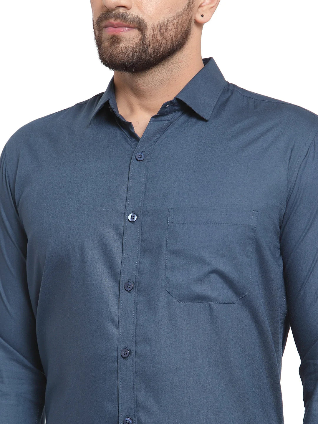 Jainish Men's Cotton Solid Teal Blue Formal Shirt's ( SF 361Teal )