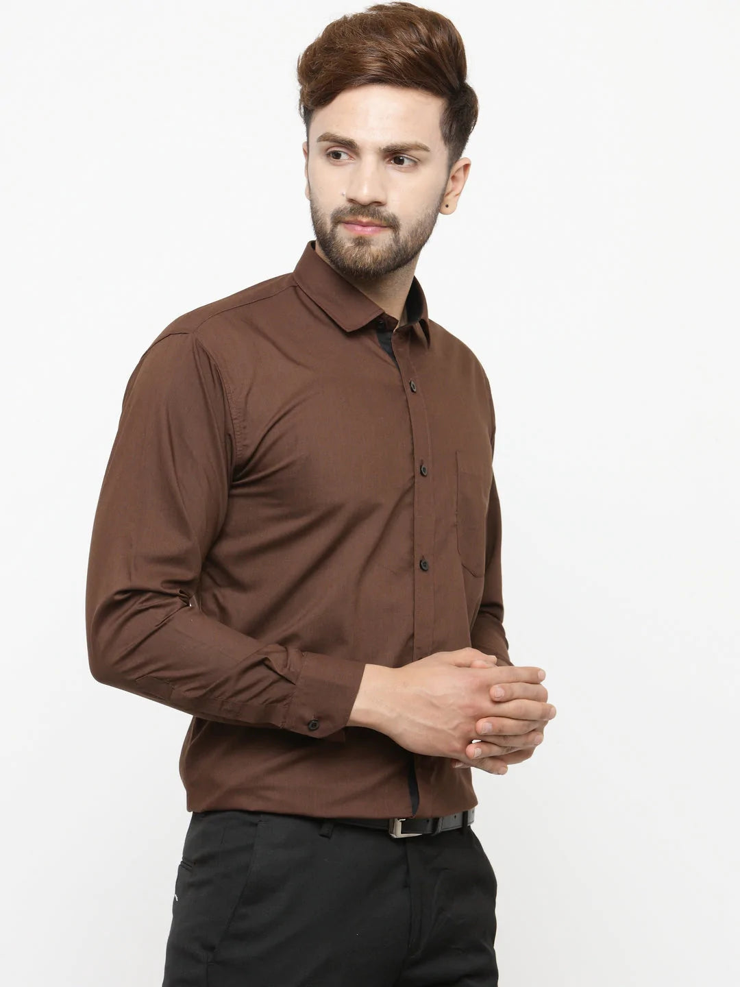 Jainish Coffee Formal Shirt with black detailing ( SF 411Coffee )
