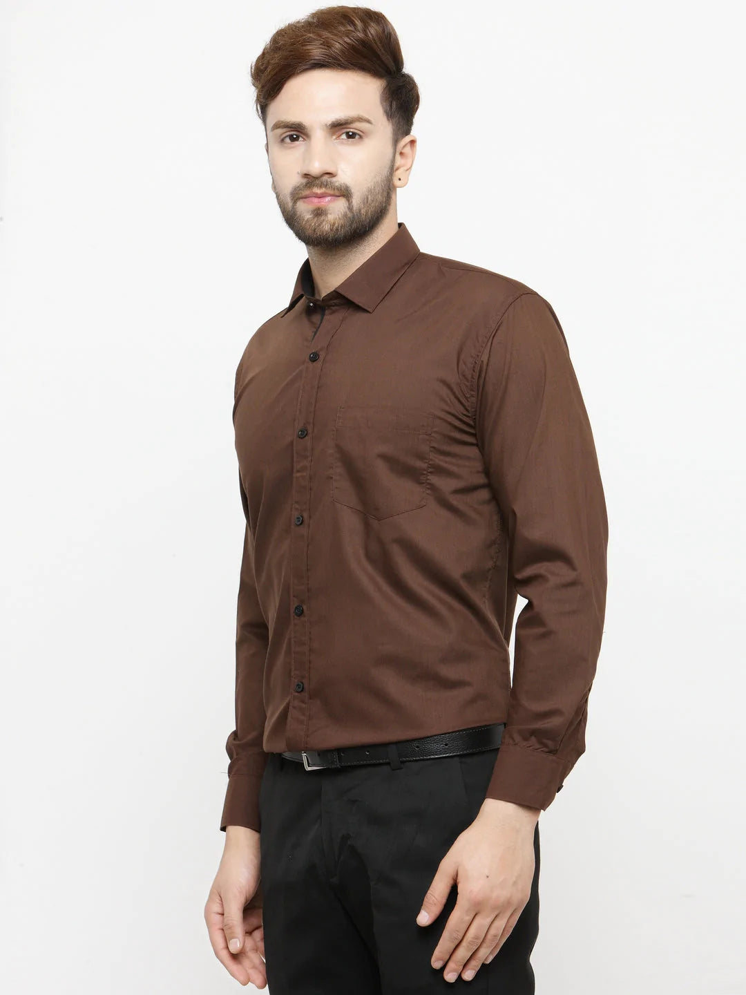 Jainish Coffee Formal Shirt with black detailing ( SF 411Coffee )