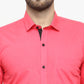 Jainish Coral Red Formal Shirt with black detailing ( SF 411Coral )