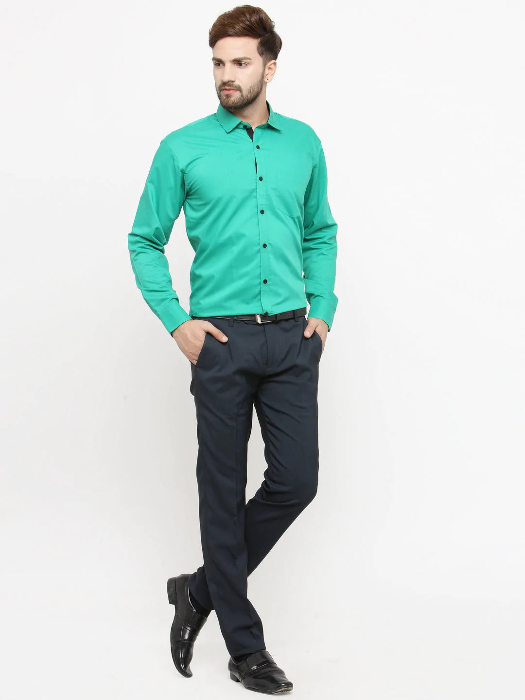 Jainish Green Formal Shirt with black detailing ( SF 411Green )