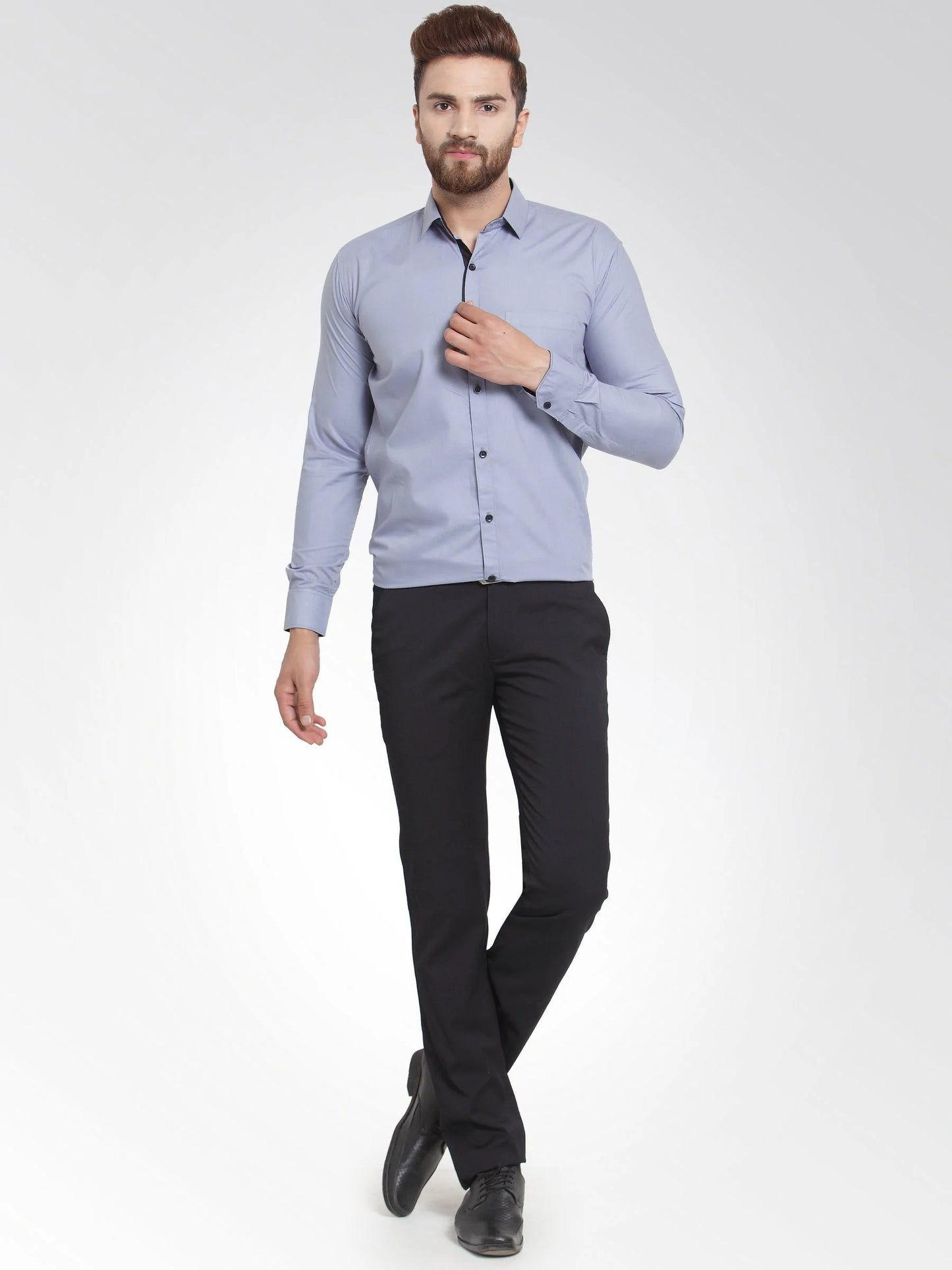 Jainish Light Grey Formal Shirt with black detailing ( SF 411Light-Grey )