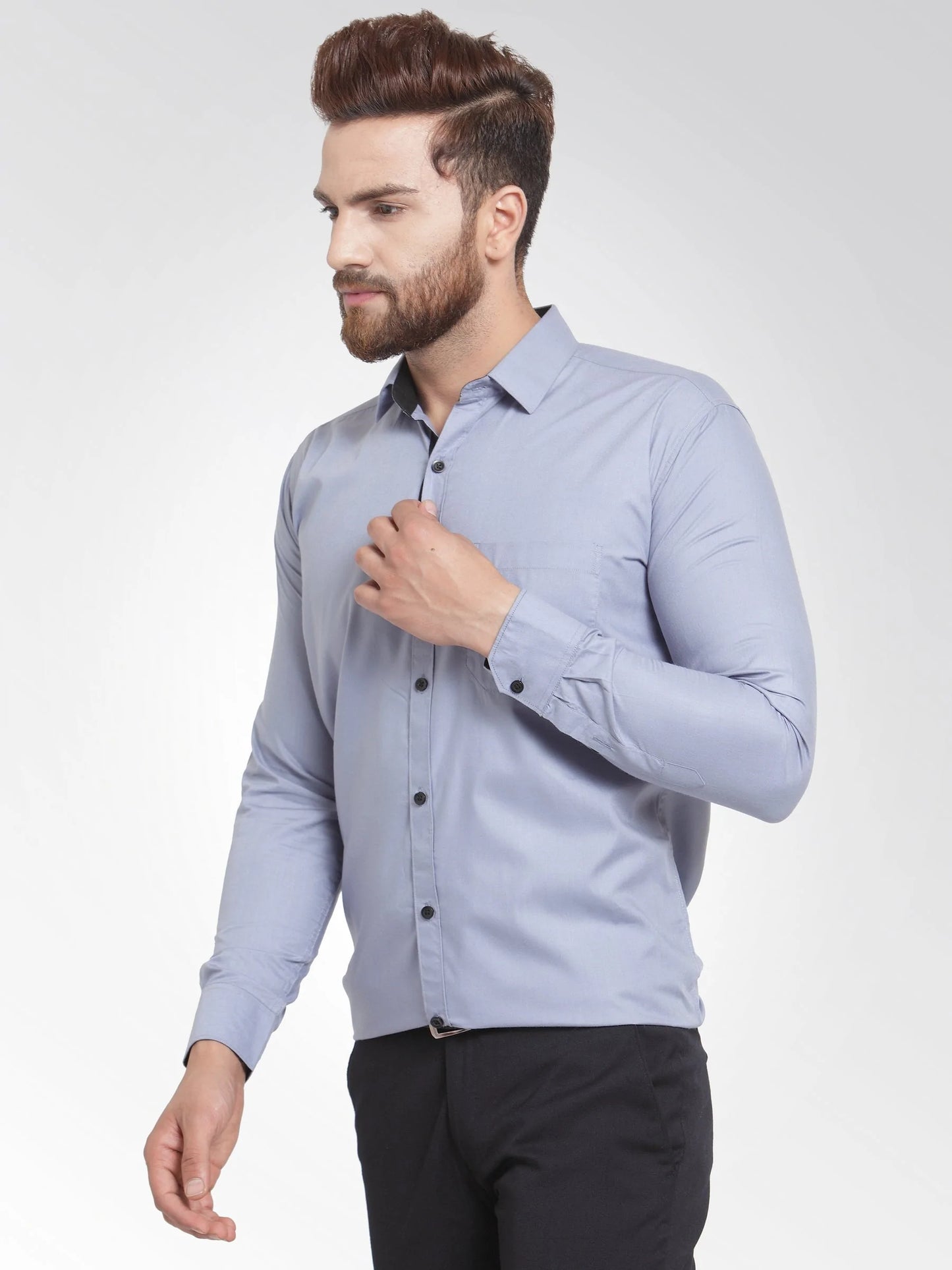 Jainish Light Grey Formal Shirt with black detailing ( SF 411Light-Grey )