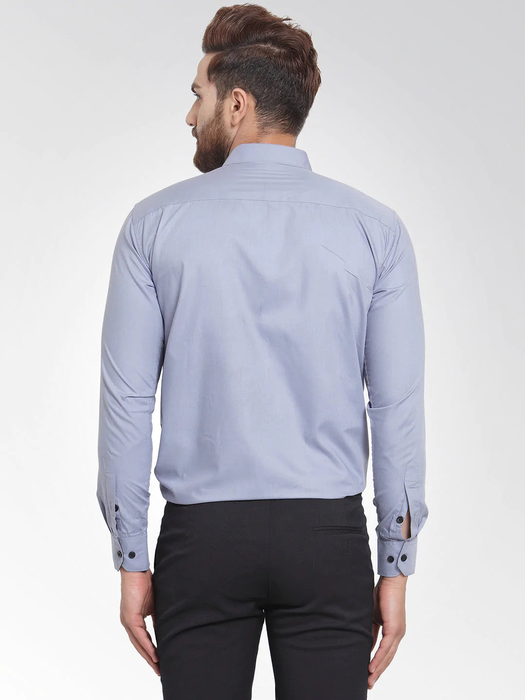 Jainish Light Grey Formal Shirt with black detailing ( SF 411Light-Grey )