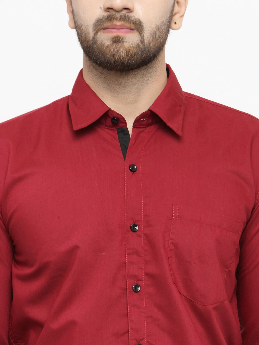 Jainish Maroon Formal Shirt with black detailing ( SF 411Red )