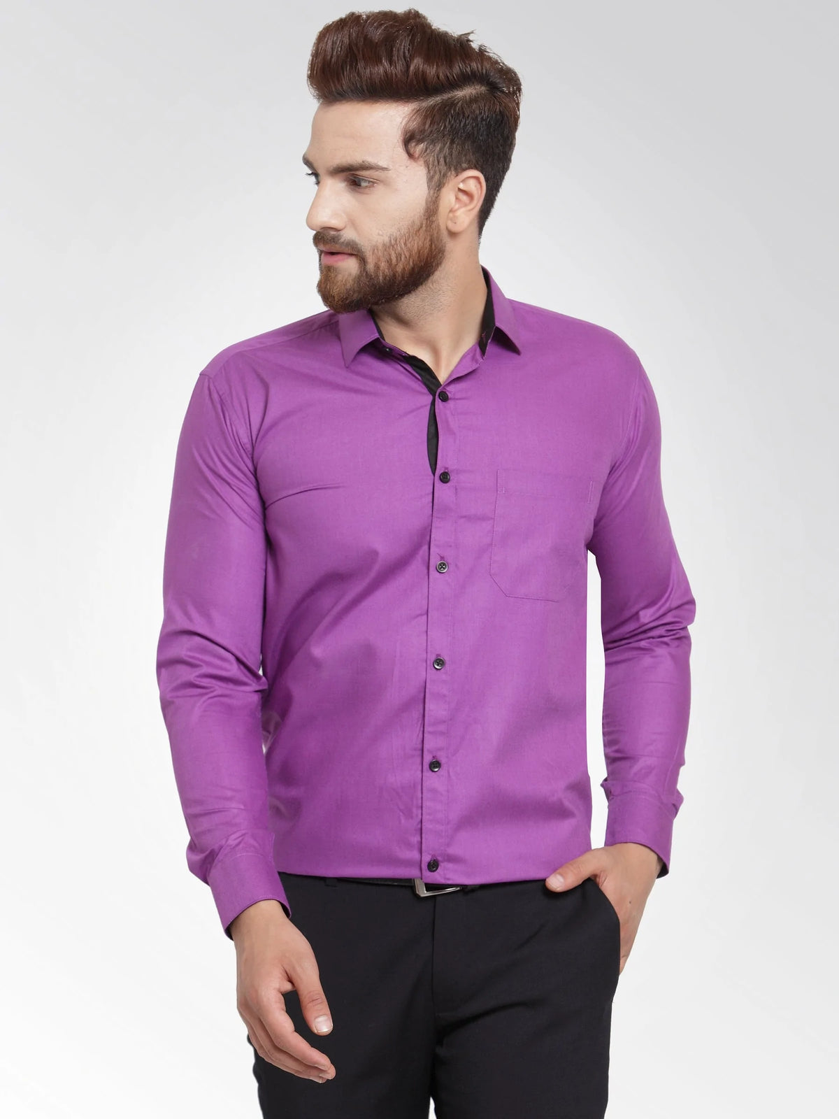 Jainish Purple Formal Shirt with black detailing ( SF 411Purple )