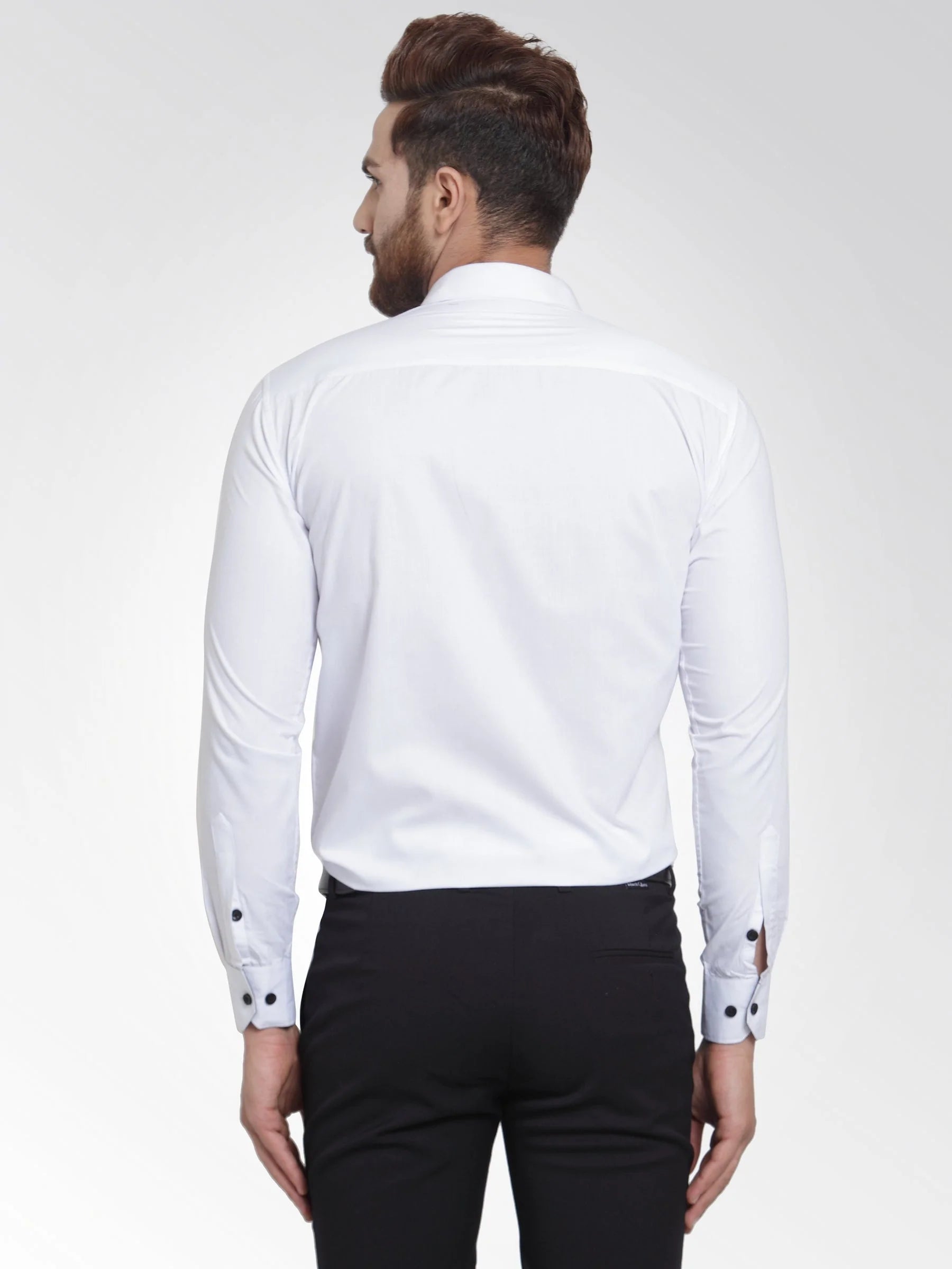 Jainish White Formal Shirt with black detailing ( SF 411White )