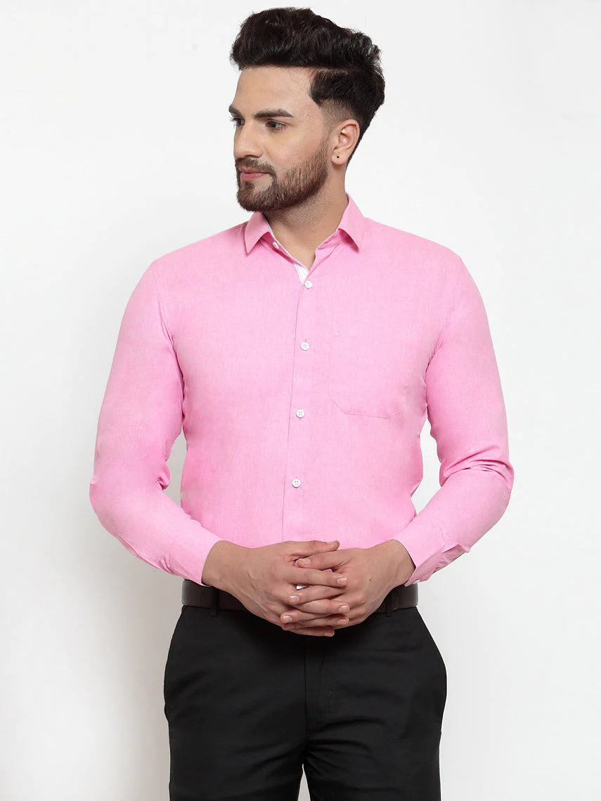 Jainish Pink Formal Shirt with white detailing ( SF 419Pink )