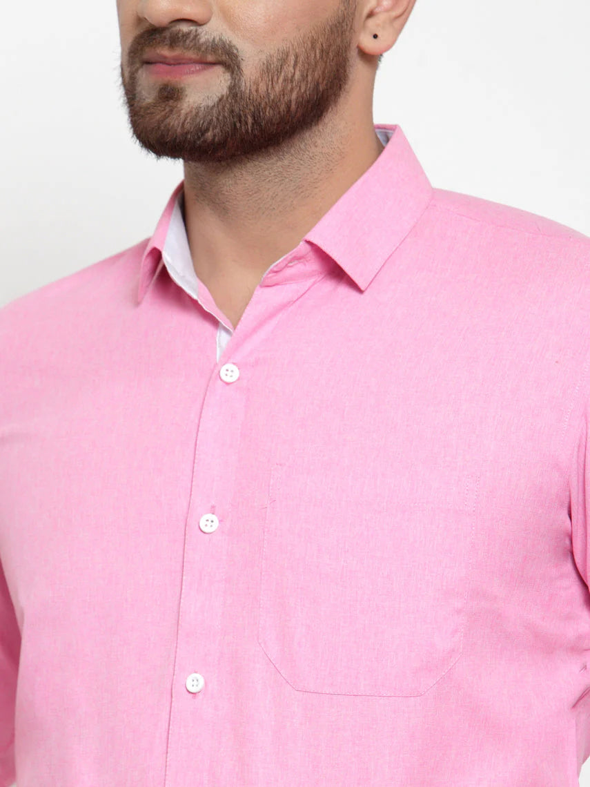 Jainish Pink Formal Shirt with white detailing ( SF 419Pink )