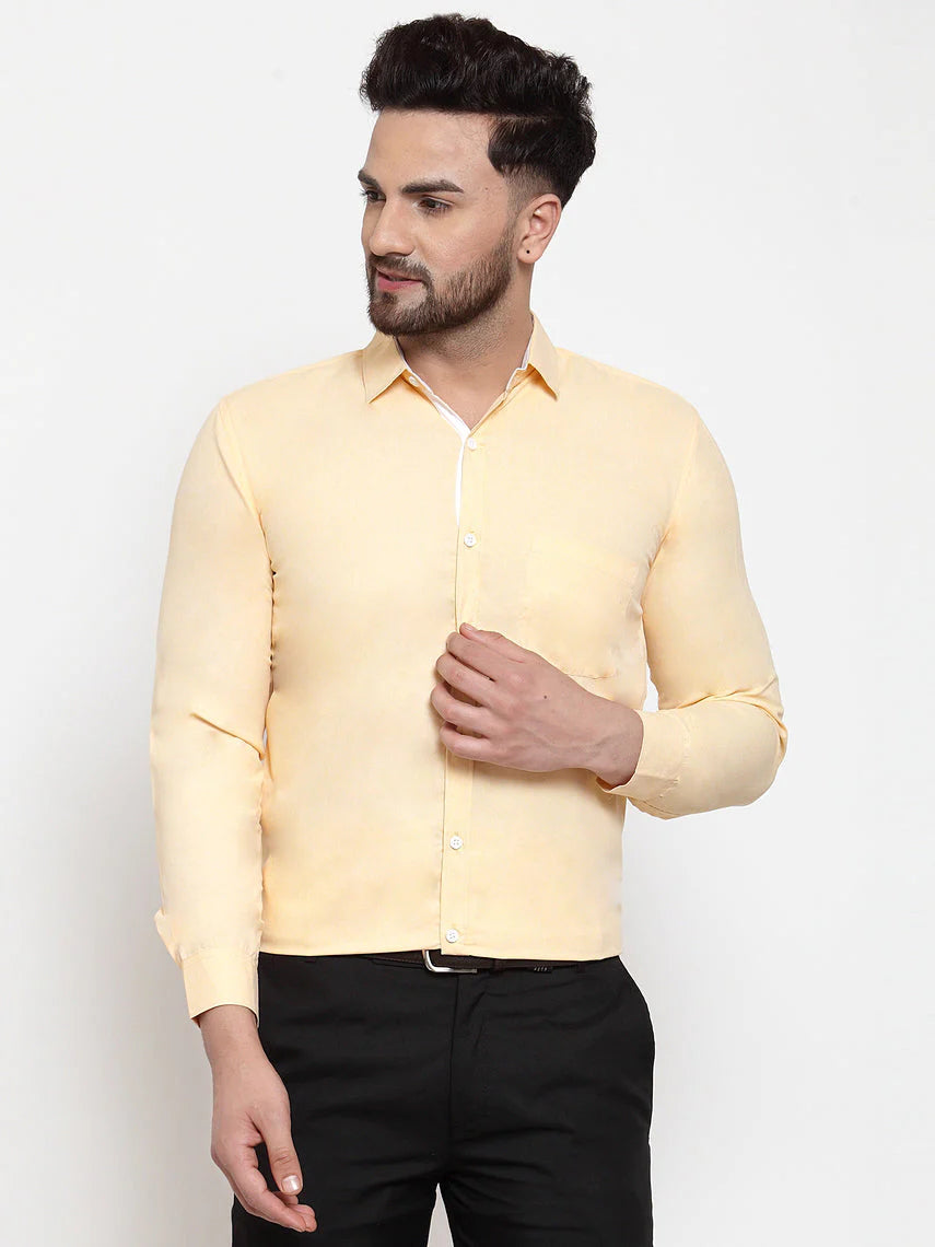 Jainish Yellow Formal Shirt with white detailing ( SF 419Yellow )