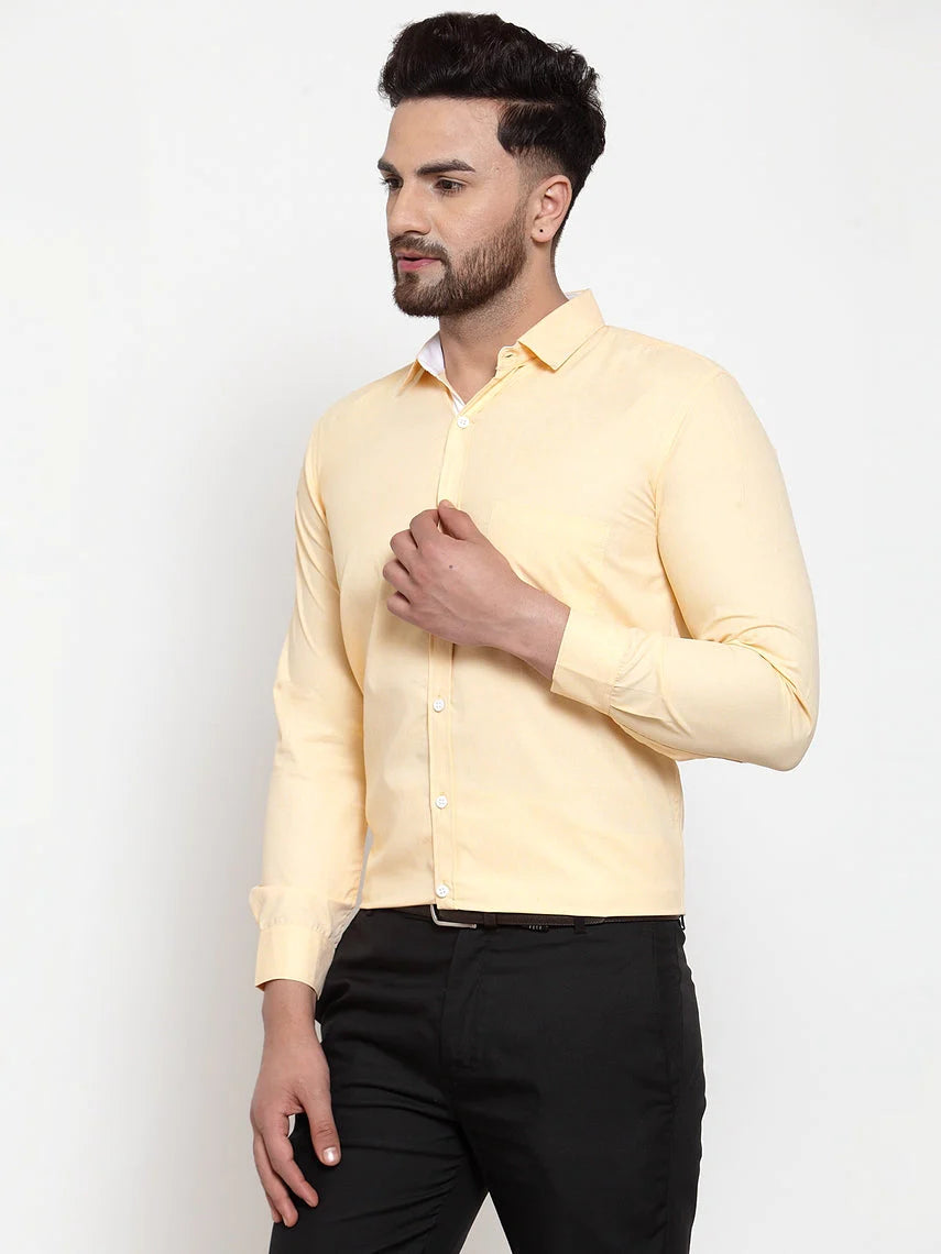 Jainish Yellow Formal Shirt with white detailing ( SF 419Yellow )