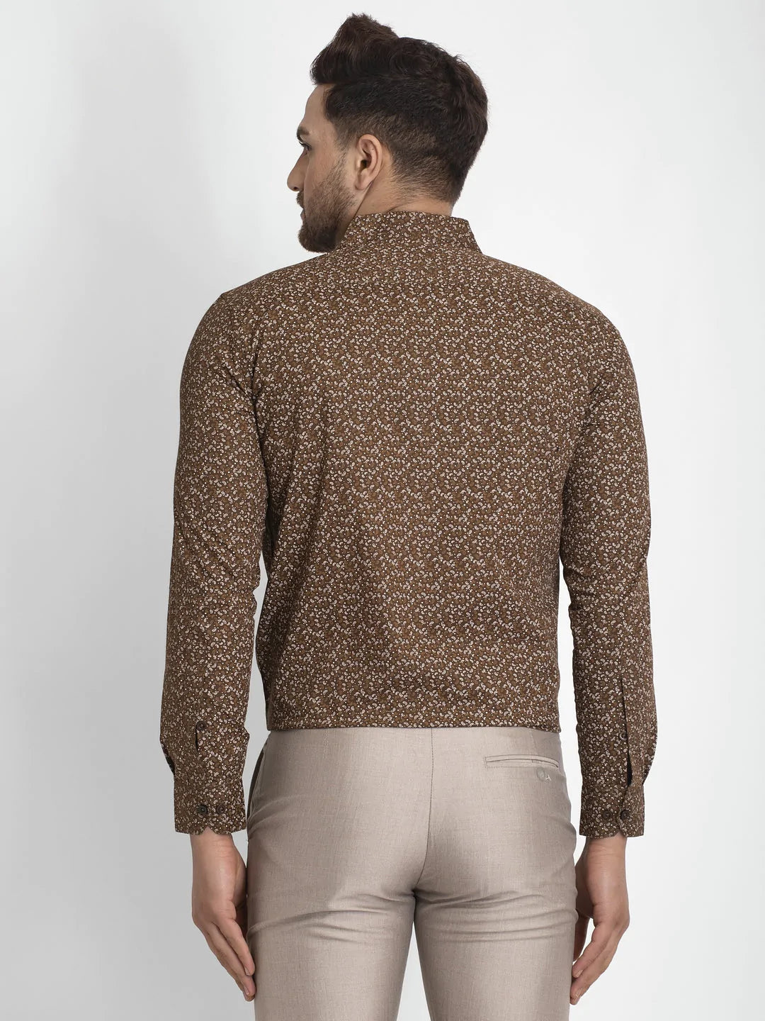 Jainish Coffee Brown Printed Formal Shirt ( JSF 426Coffee )