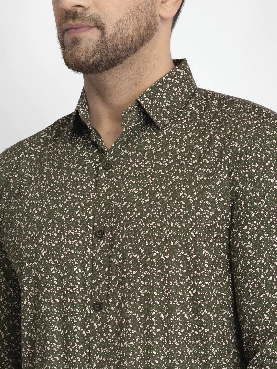 Jainish Olive Green Printed Formal Shirt ( JSF 426Olive )