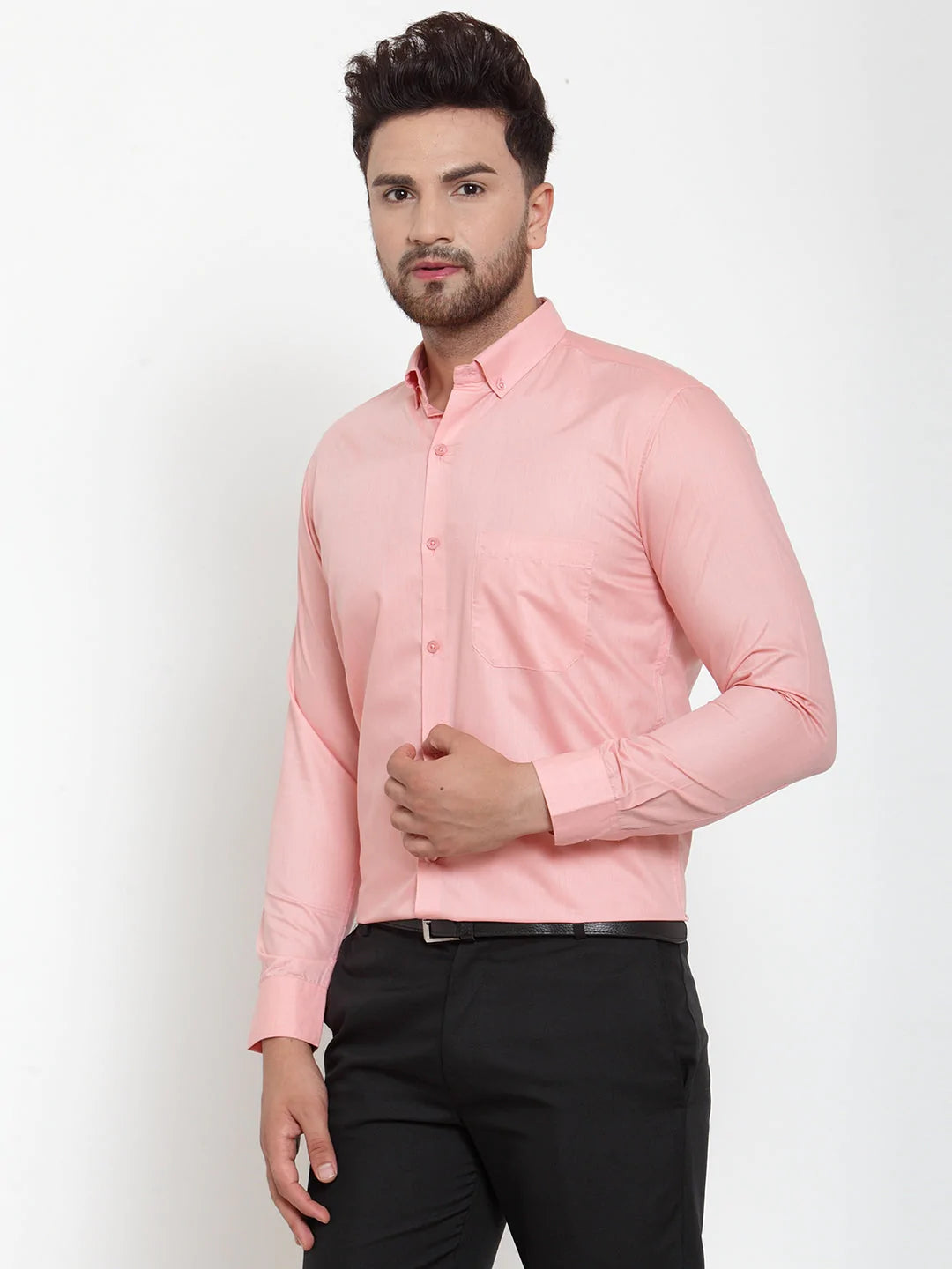 Jainish Red Men's Cotton Solid Button Down Formal Shirts ( SF 713Coral )