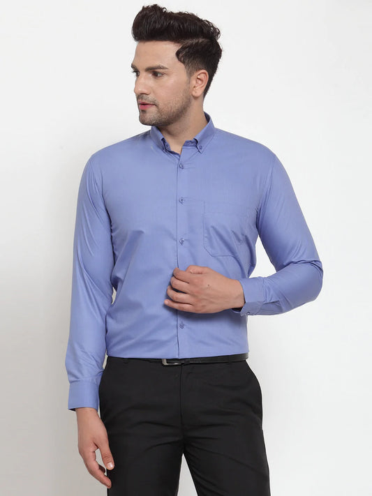 Jainish Blue Men's Cotton Solid Button Down Formal Shirts ( SF 713Light-Blue )
