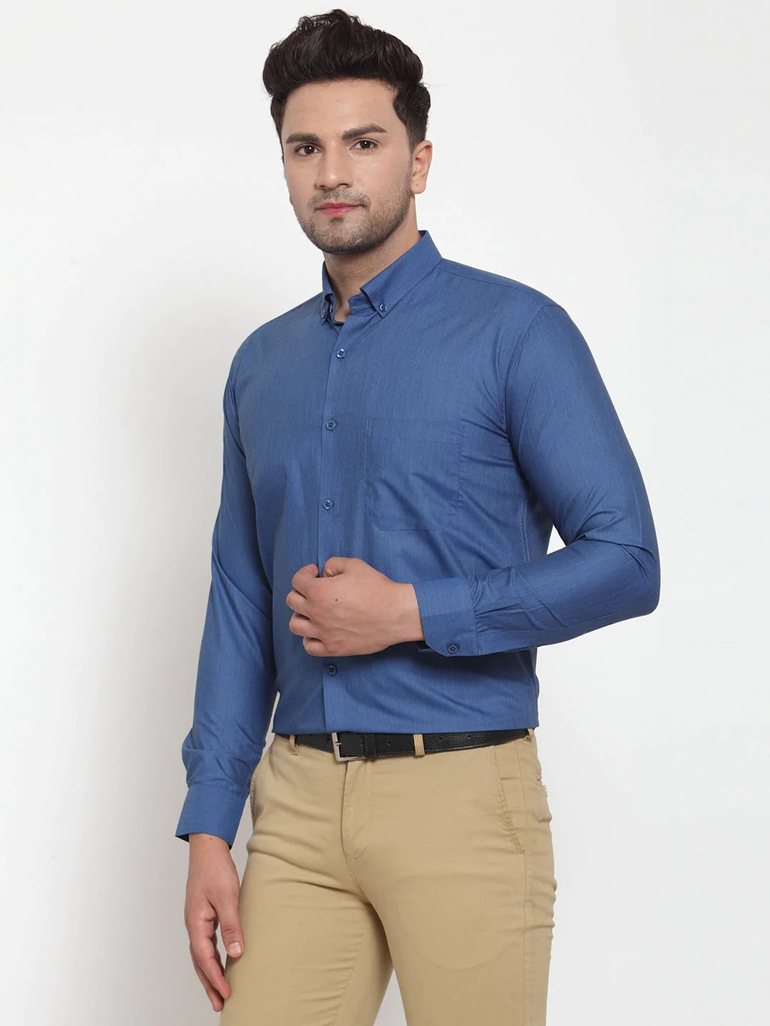 Jainish Blue Men's Cotton Solid Button Down Formal Shirts ( SF 713Peacock )