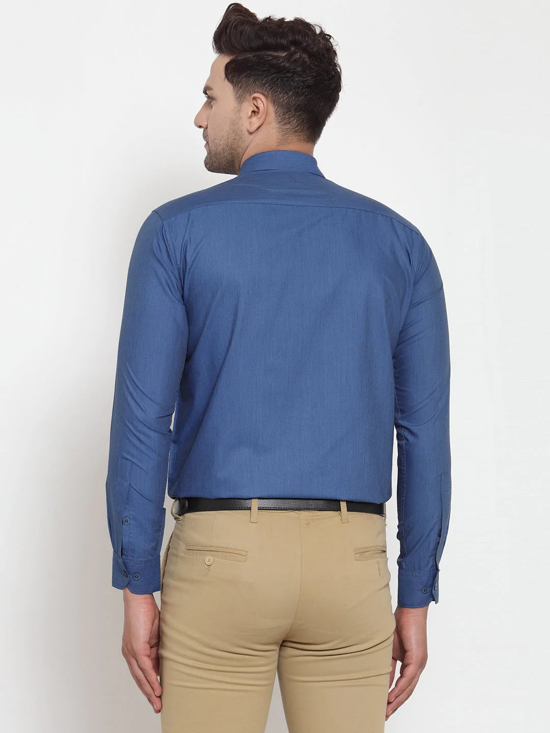 Jainish Blue Men's Cotton Solid Button Down Formal Shirts ( SF 713Peacock )