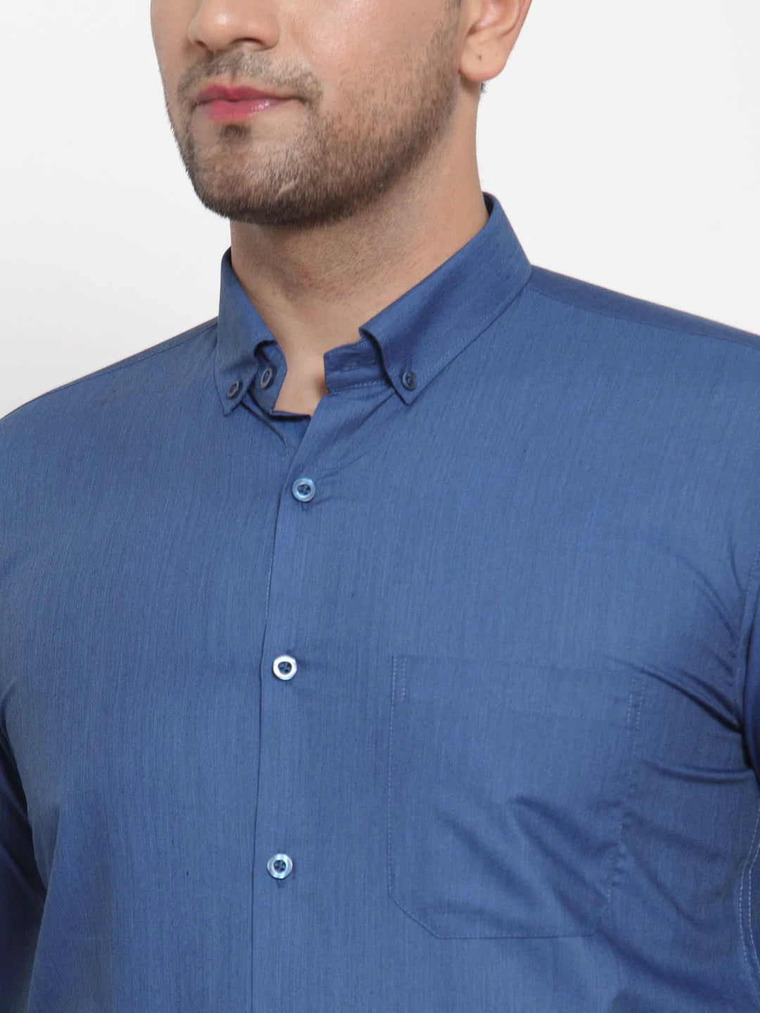 Jainish Blue Men's Cotton Solid Button Down Formal Shirts ( SF 713Peacock )