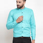 Jainish Green Men's Cotton Solid Mandarin Collar Formal Shirts ( SF 726Aqua )