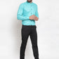 Jainish Green Men's Cotton Solid Mandarin Collar Formal Shirts ( SF 726Aqua )