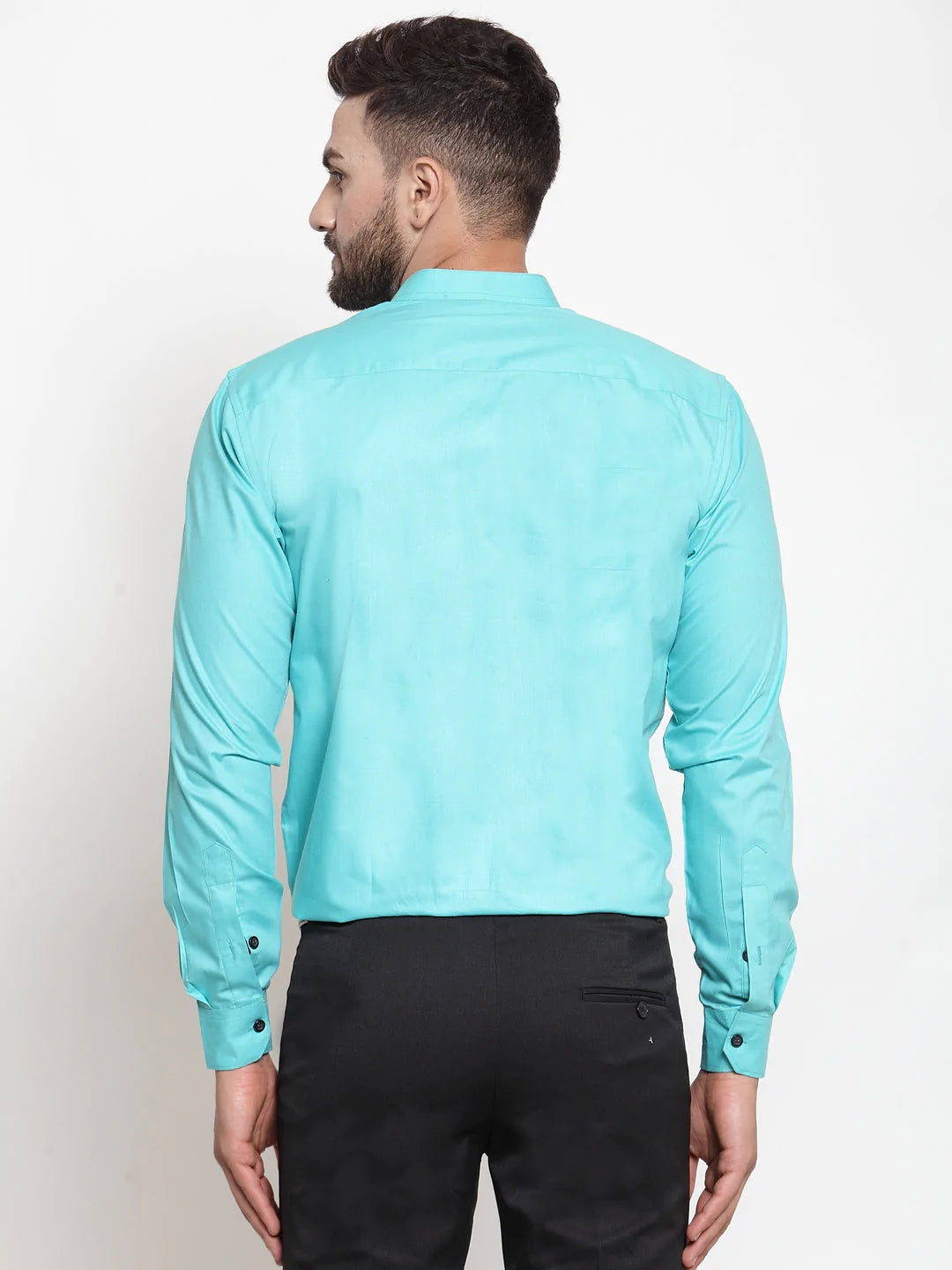 Jainish Green Men's Cotton Solid Mandarin Collar Formal Shirts ( SF 726Aqua )
