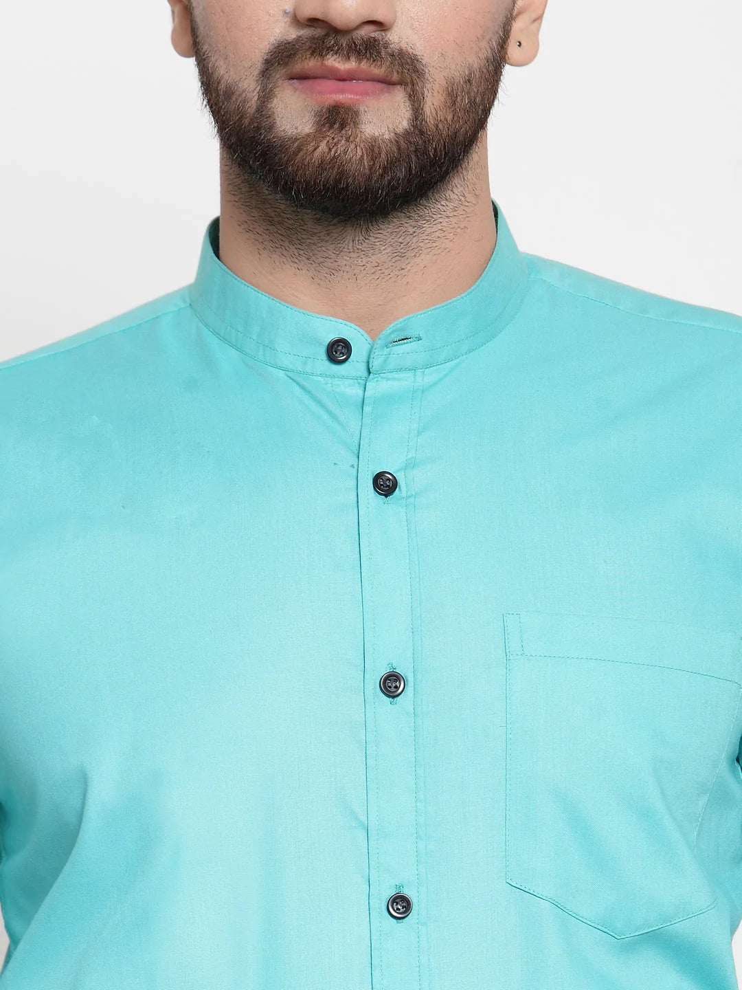 Jainish Green Men's Cotton Solid Mandarin Collar Formal Shirts ( SF 726Aqua )