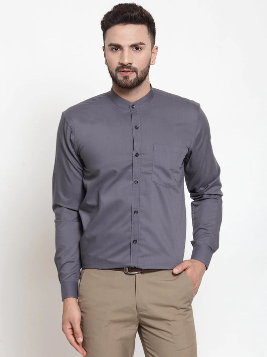 Jainish Grey Men's Cotton Solid Mandarin Collar Formal Shirts ( SF 726Grey )
