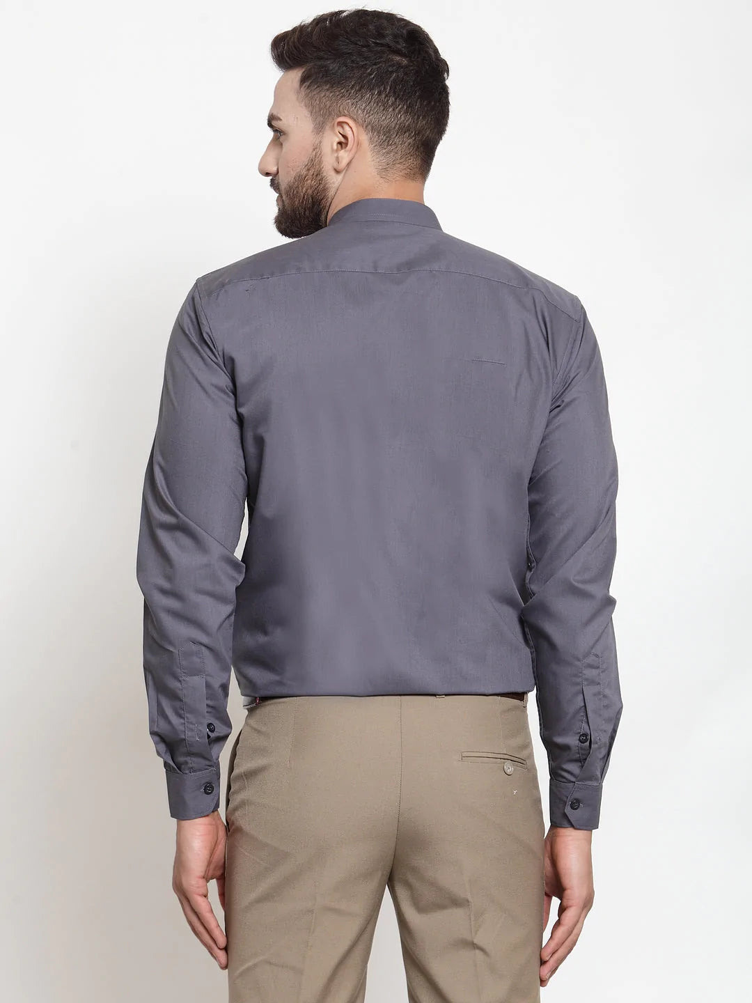 Jainish Grey Men's Cotton Solid Mandarin Collar Formal Shirts ( SF 726Grey )
