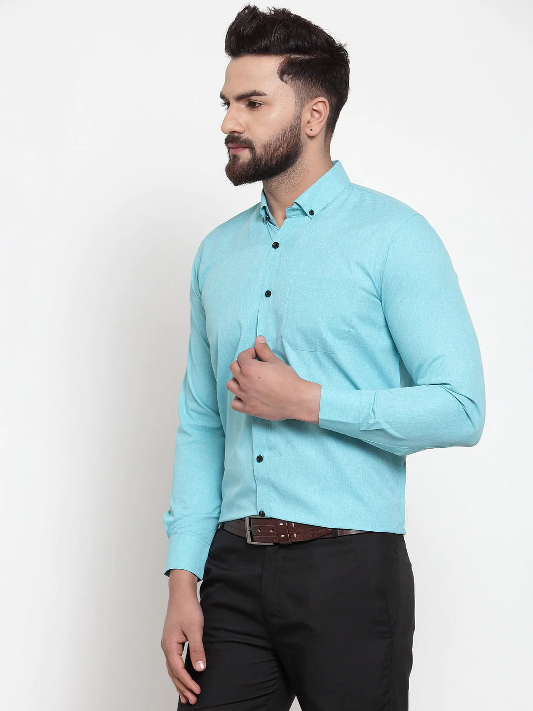 Jainish Green Men's Cotton Solid Button Down Formal Shirts ( SF 734Aqua )