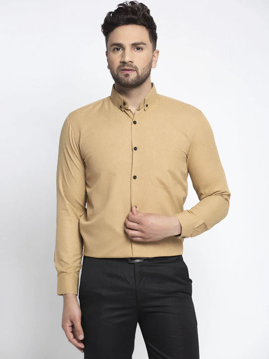 Jainish Beige Men's Cotton Solid Button Down Formal Shirts ( SF 734Beige )