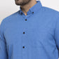 Jainish Blue Men's Cotton Solid Button Down Formal Shirts ( SF 734Blue )