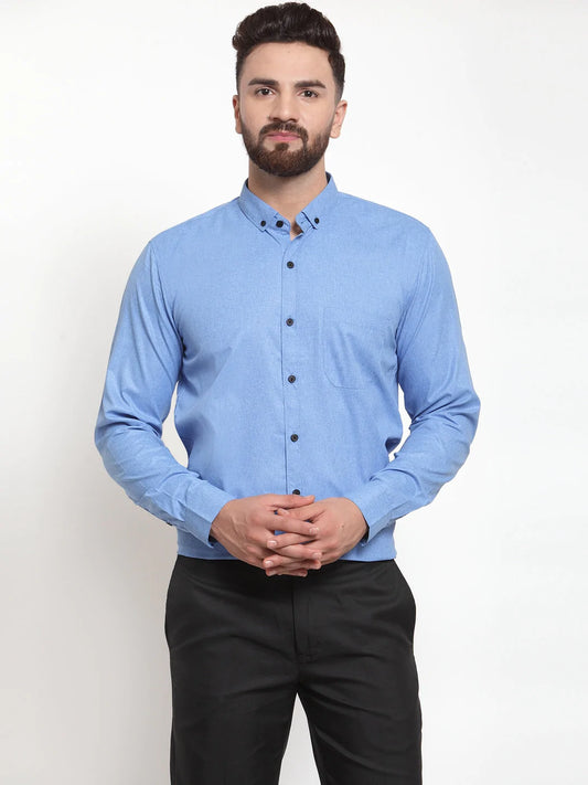 Jainish Blue Men's Cotton Solid Button Down Formal Shirts ( SF 734Light-Blue )