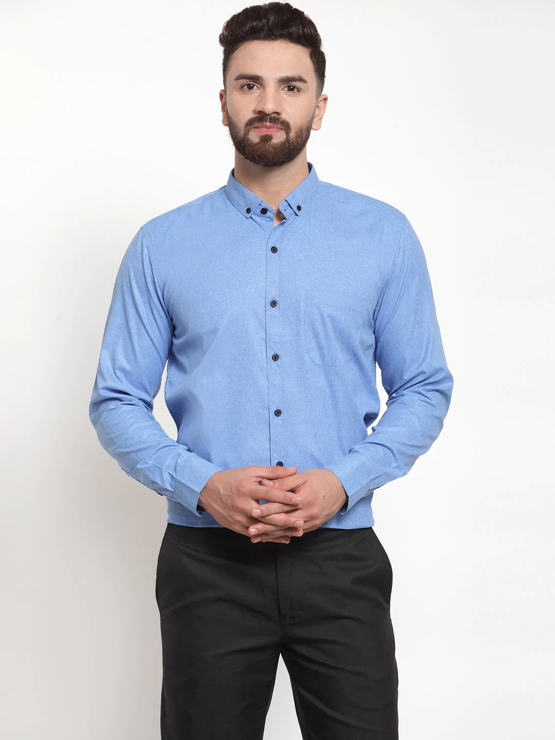 Jainish Blue Men's Cotton Solid Button Down Formal Shirts ( SF 734Light-Blue )