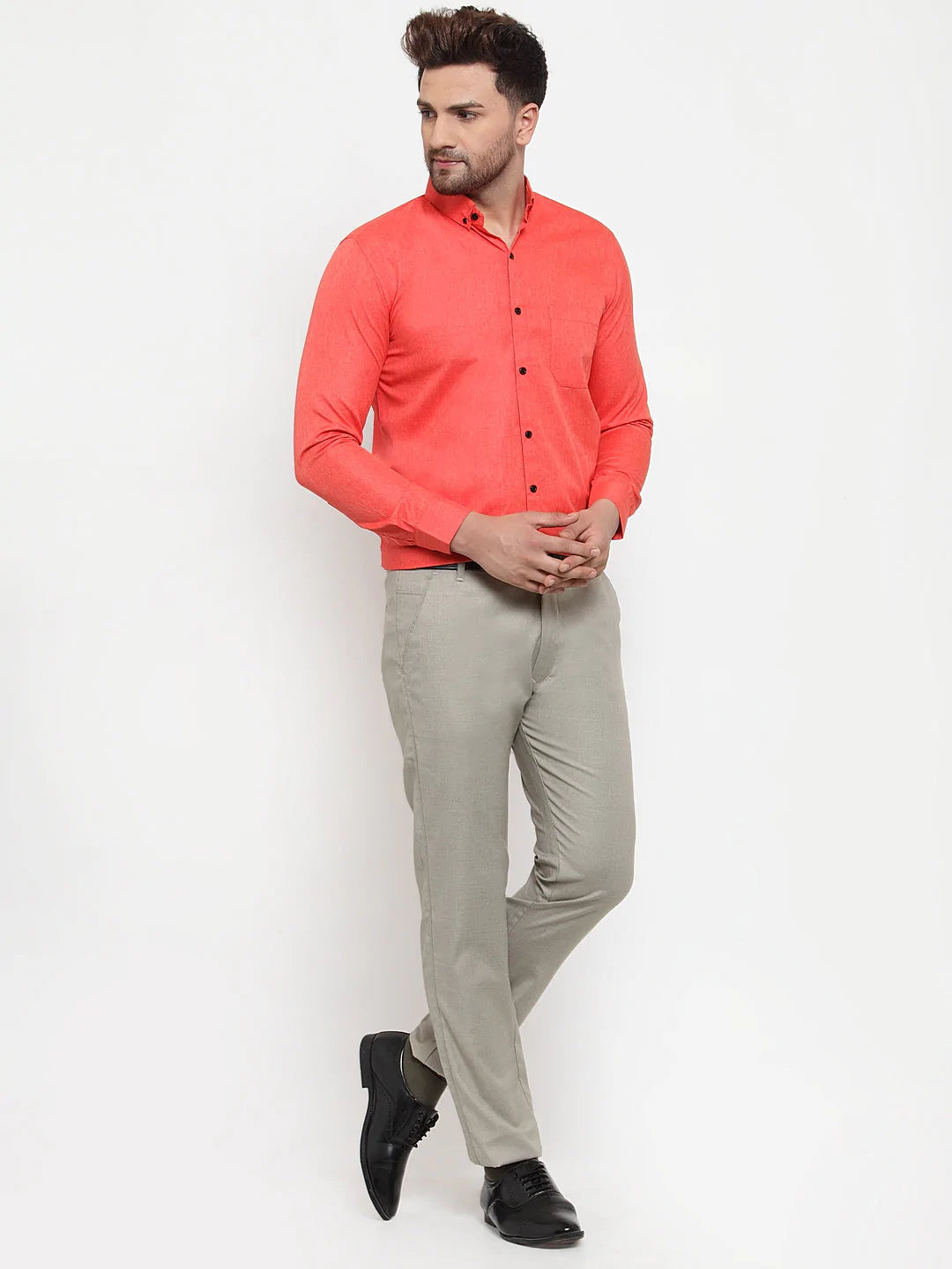 Jainish Orange Men's Cotton Solid Button Down Formal Shirts ( SF 734Orange )