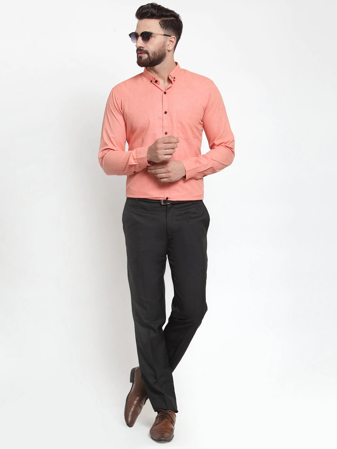 Jainish Peach Men's Cotton Solid Button Down Formal Shirts ( SF 734Peach )