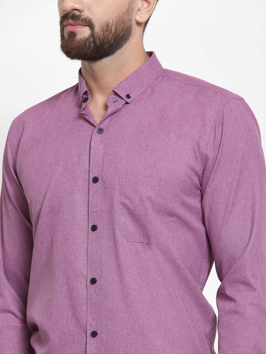 Jainish Purple Men's Cotton Solid Button Down Formal Shirts ( SF 734Purple )